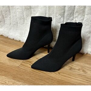 Calvin Klein Gabby Sock Knit Heel Pointy Toe Black Boots Booties Size 5.5